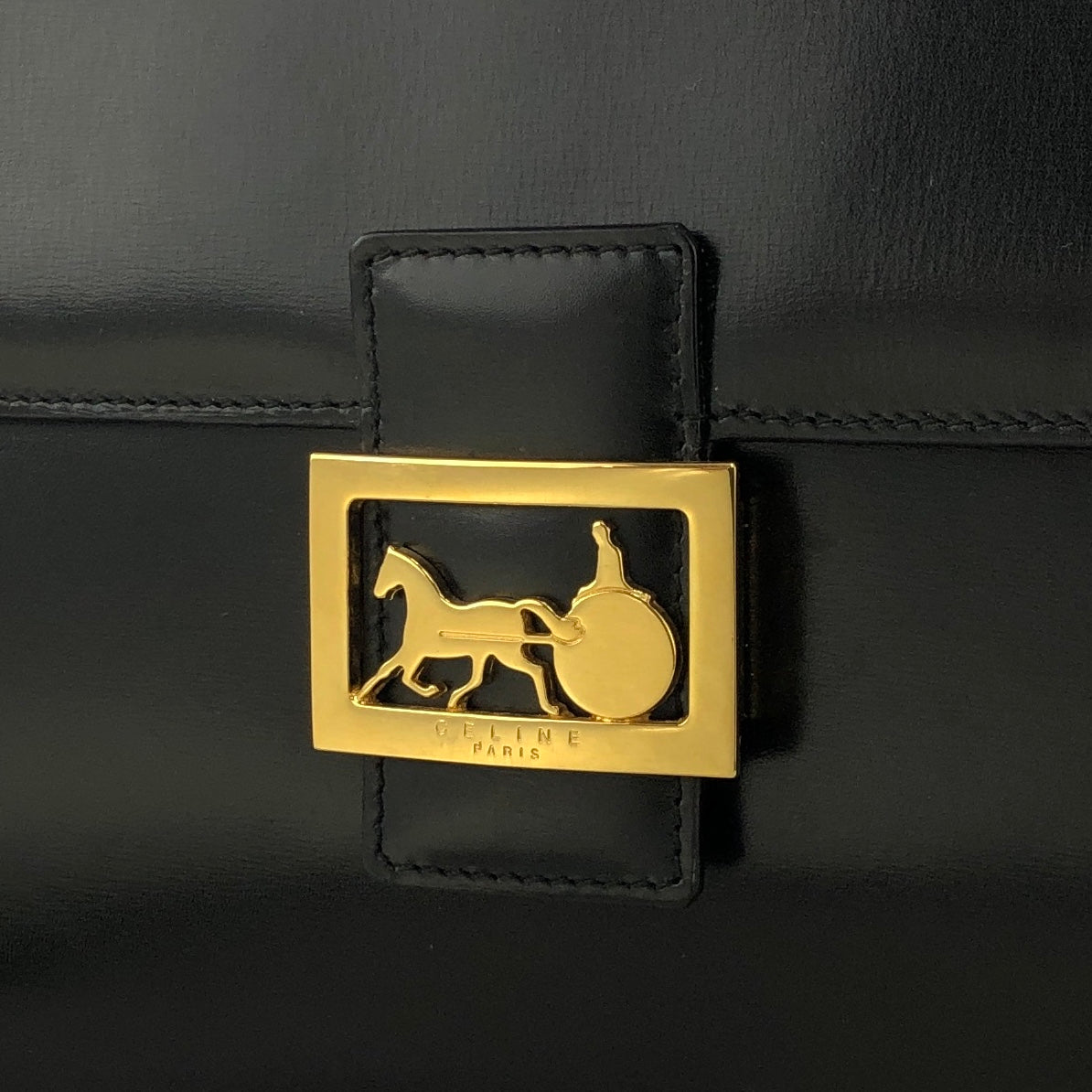 CELINE Horse Carriage Two-way Handbag Crossbody Shoulderbag Black Vintage Old CELINE amcz36