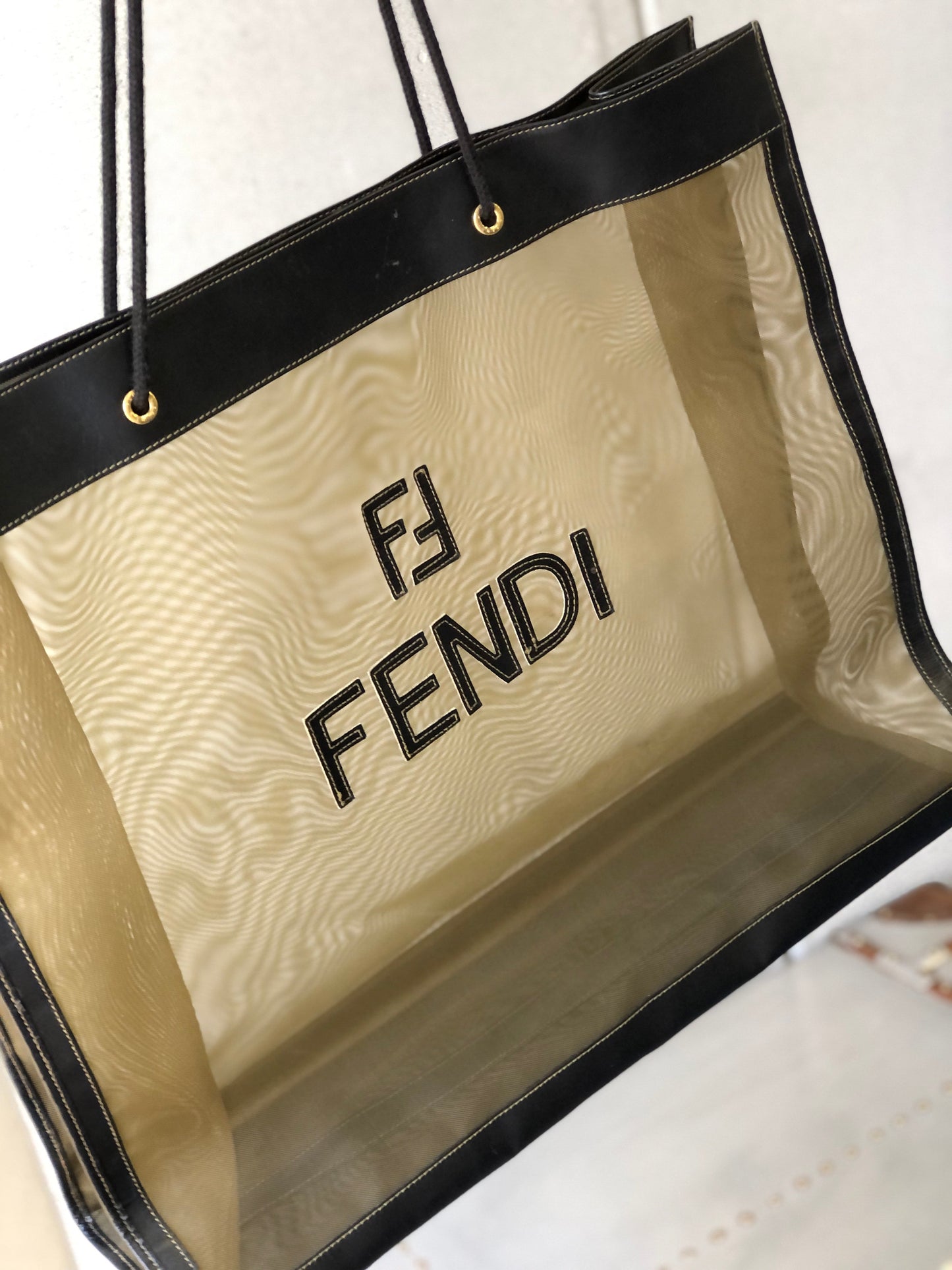 FENDI 標誌網格方形大號托特包黑色復古舊款 rcvsmr