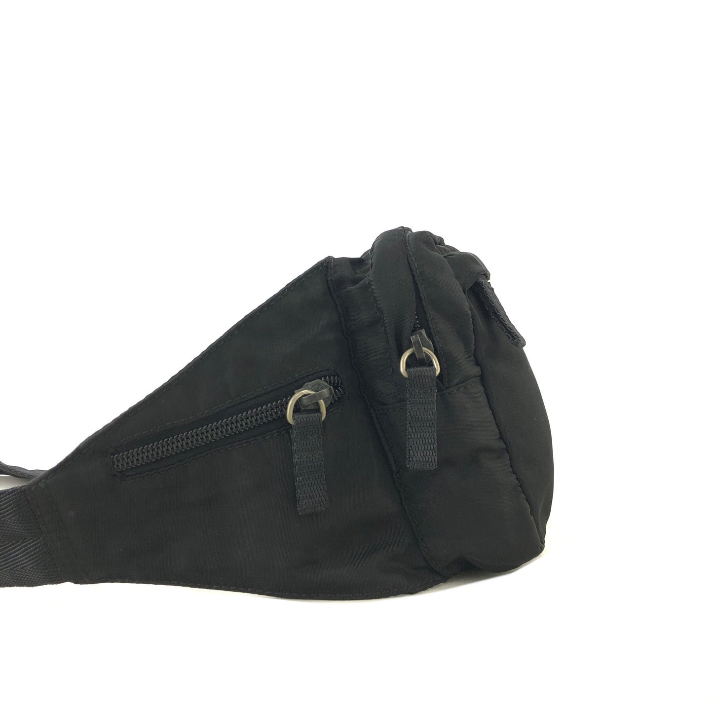 PRADA Triangle Logo Nylon Belt bag Sling bag Black Vintage 4csne8