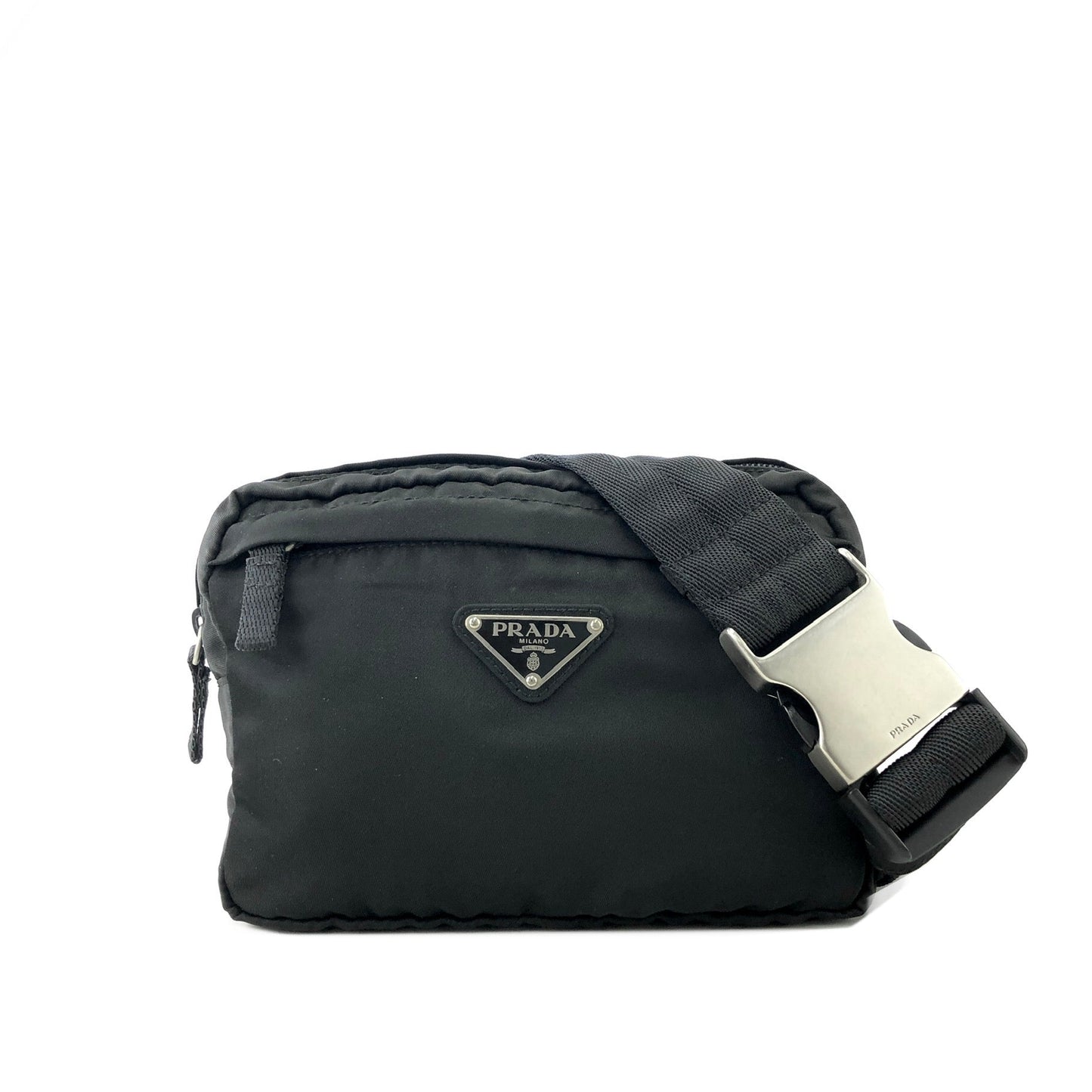 PRADA Triangle Logo Nylon Belt bag Sling bag Black Vintage 4csne8
