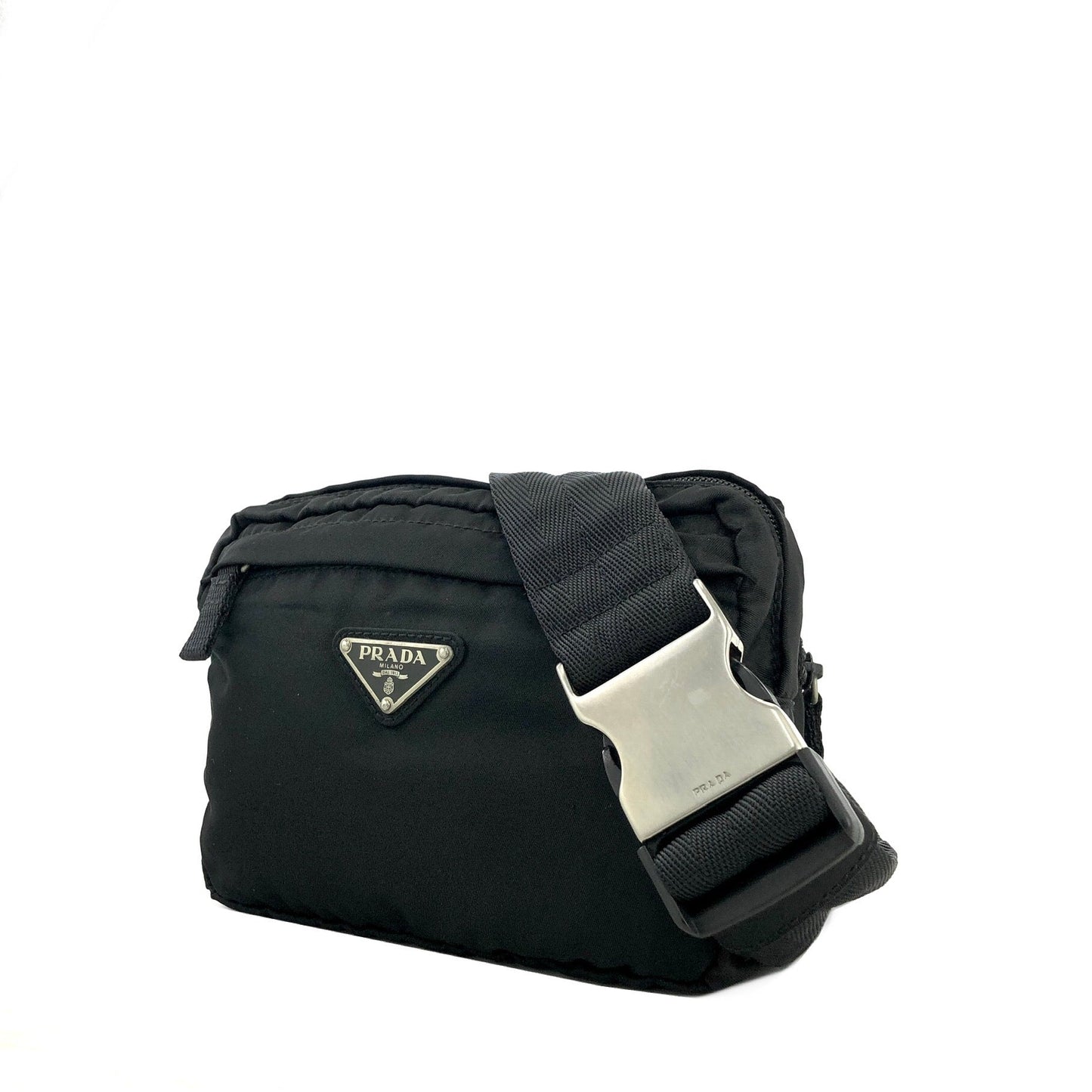 PRADA Triangle Logo Nylon Belt bag Sling bag Black Vintage 4csne8