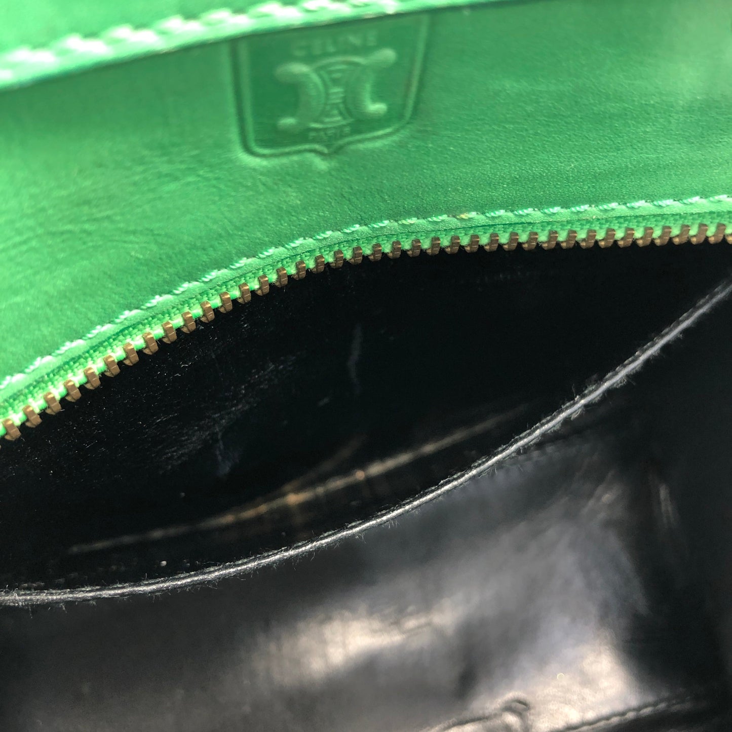 CELINE Leather Two-way Small Crossbody Shoulder bag Handbeg Green Vintage Old Celine 4fi3vb