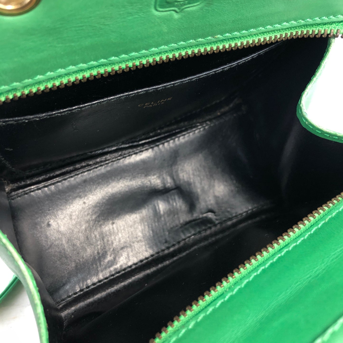 CELINE Leather Two-way Small Crossbody Shoulder bag Handbeg Green Vintage Old Celine 4fi3vb