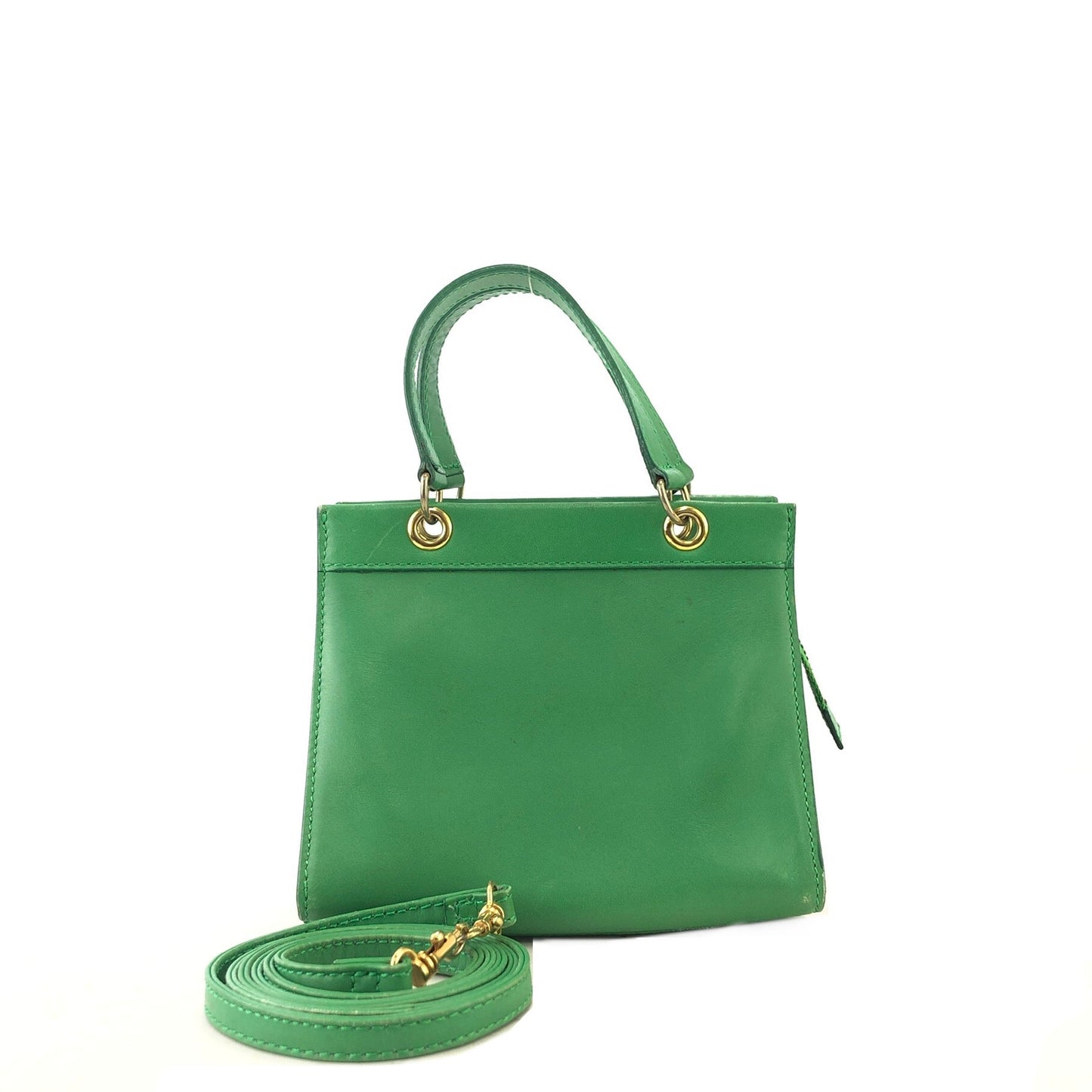 CELINE Leather Two-way Small Crossbody Shoulder bag Handbeg Green Vintage Old Celine 4fi3vb
