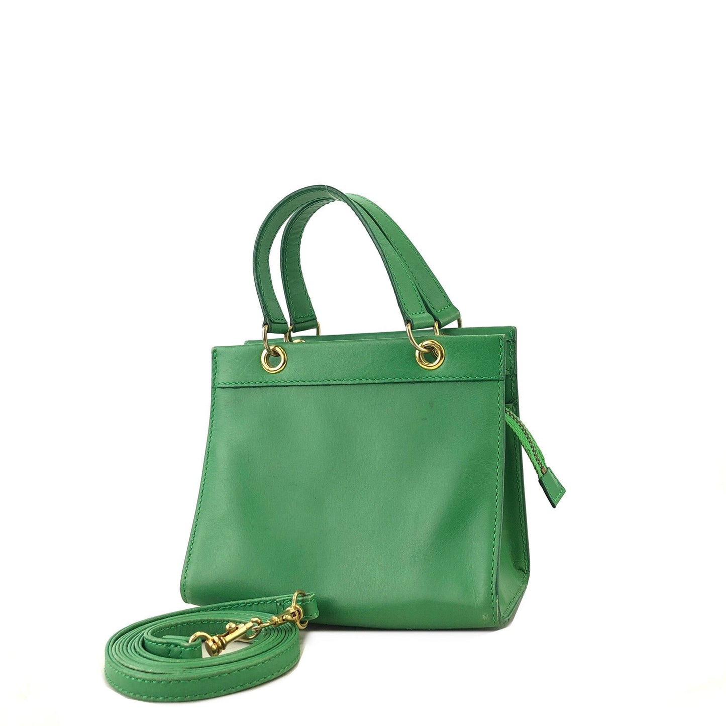 CELINE Leather Two-way Small Crossbody Shoulder bag Handbeg Green Vintage Old Celine 4fi3vb