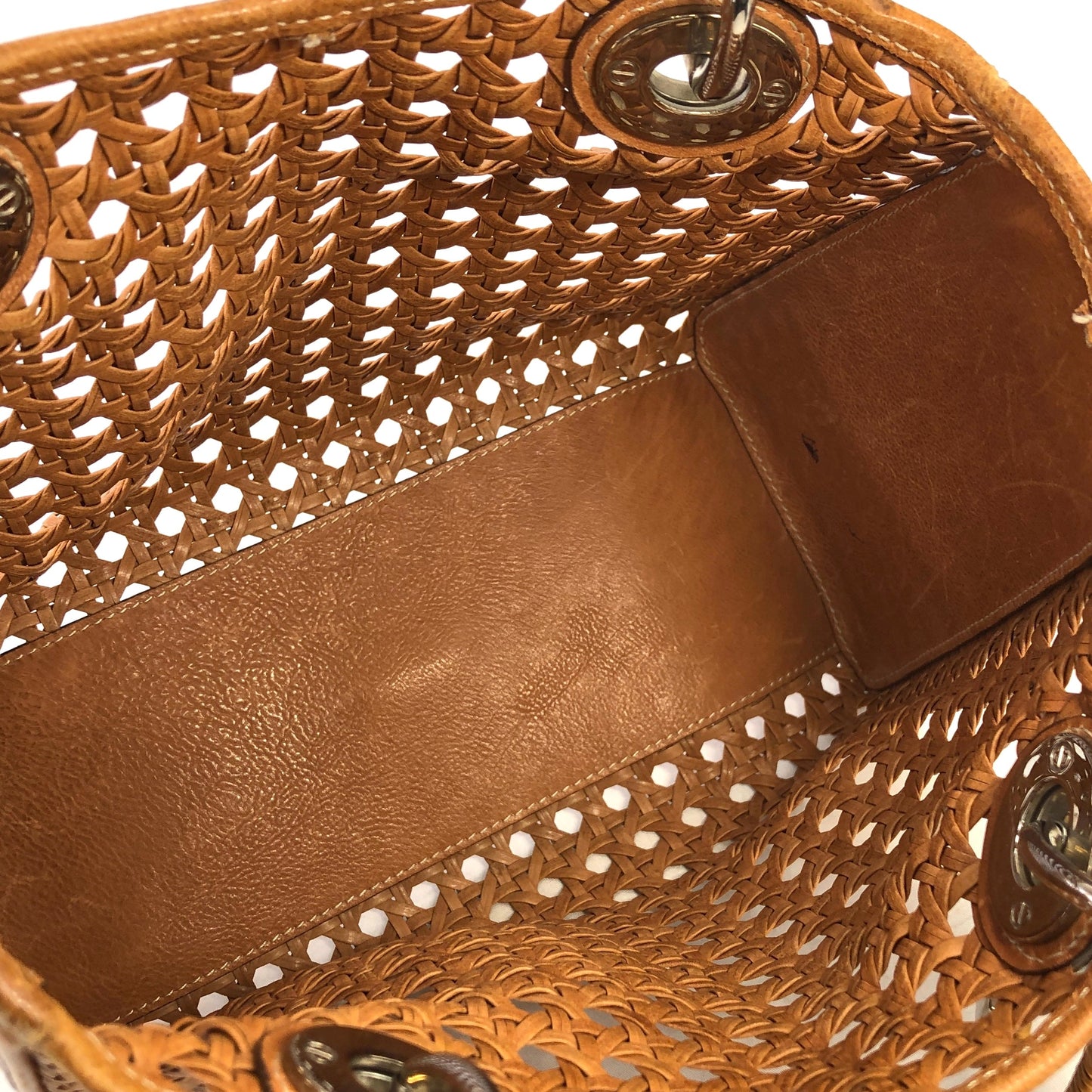 Christian Dior Lady Dior Cannage Rattan Mesh Handbag Brown Vintage 7p4yf7