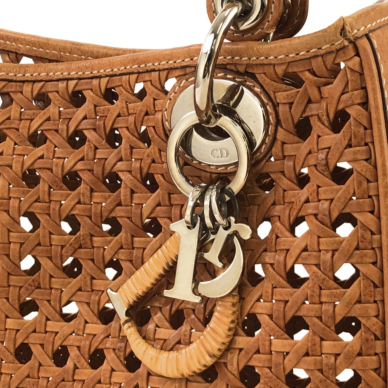 Christian Dior Lady Dior Cannage Rattan Mesh Handbag Brown Vintage 7p4yf7