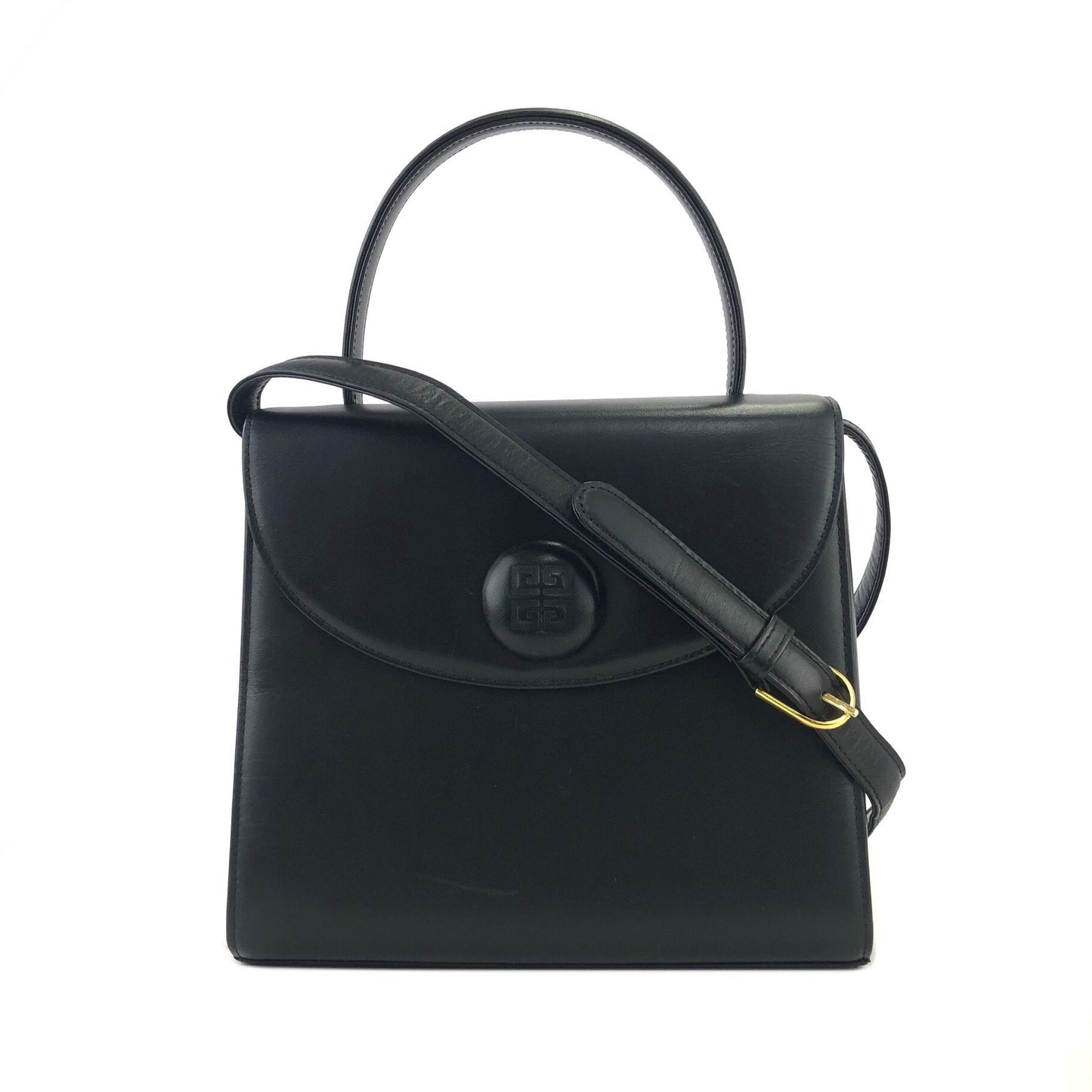GIVENCHY Logo Leather Handbag Shoulder bag Black Vintage Old wehxfj