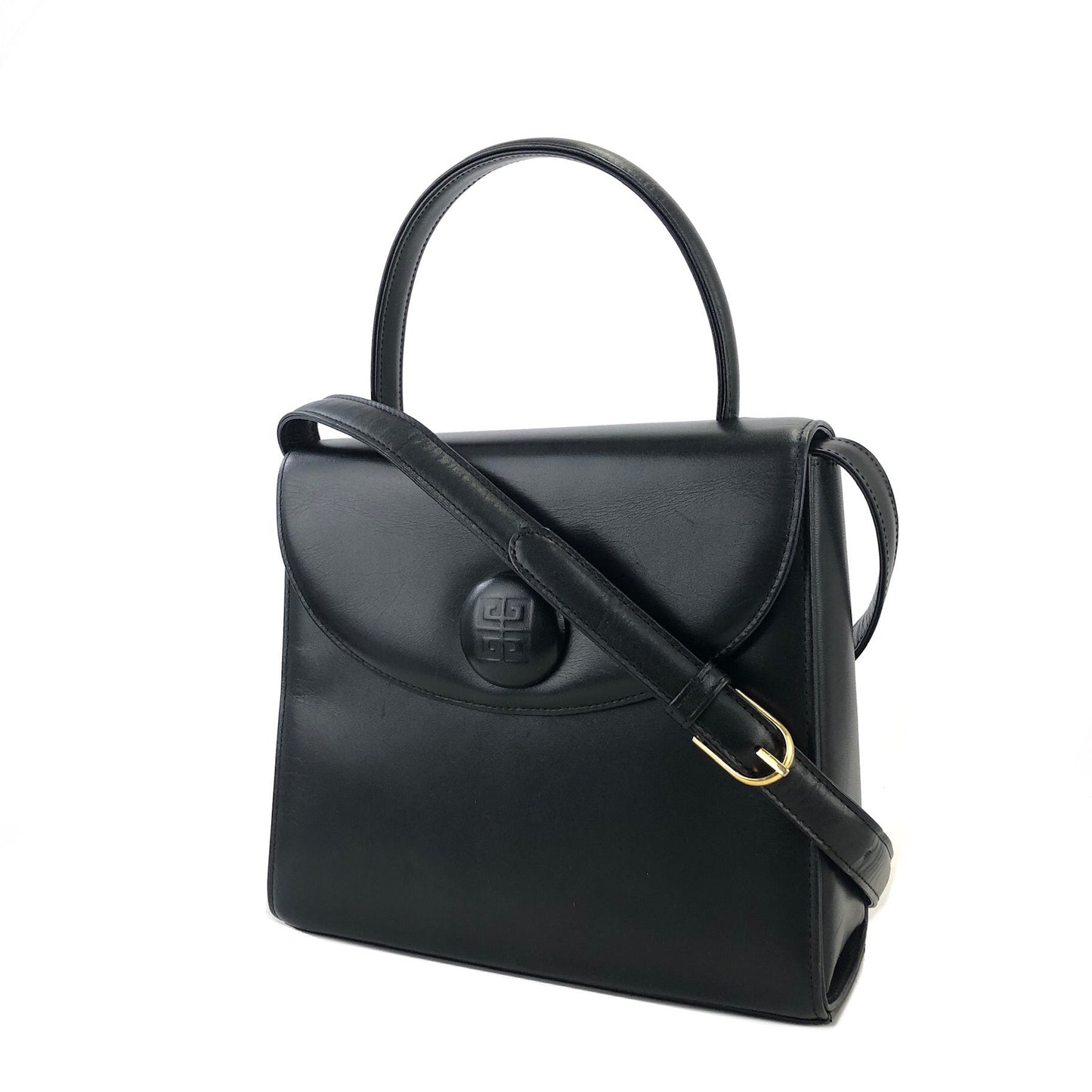 GIVENCHY Logo Leather Handbag Shoulder bag Black Vintage Old wehxfj
