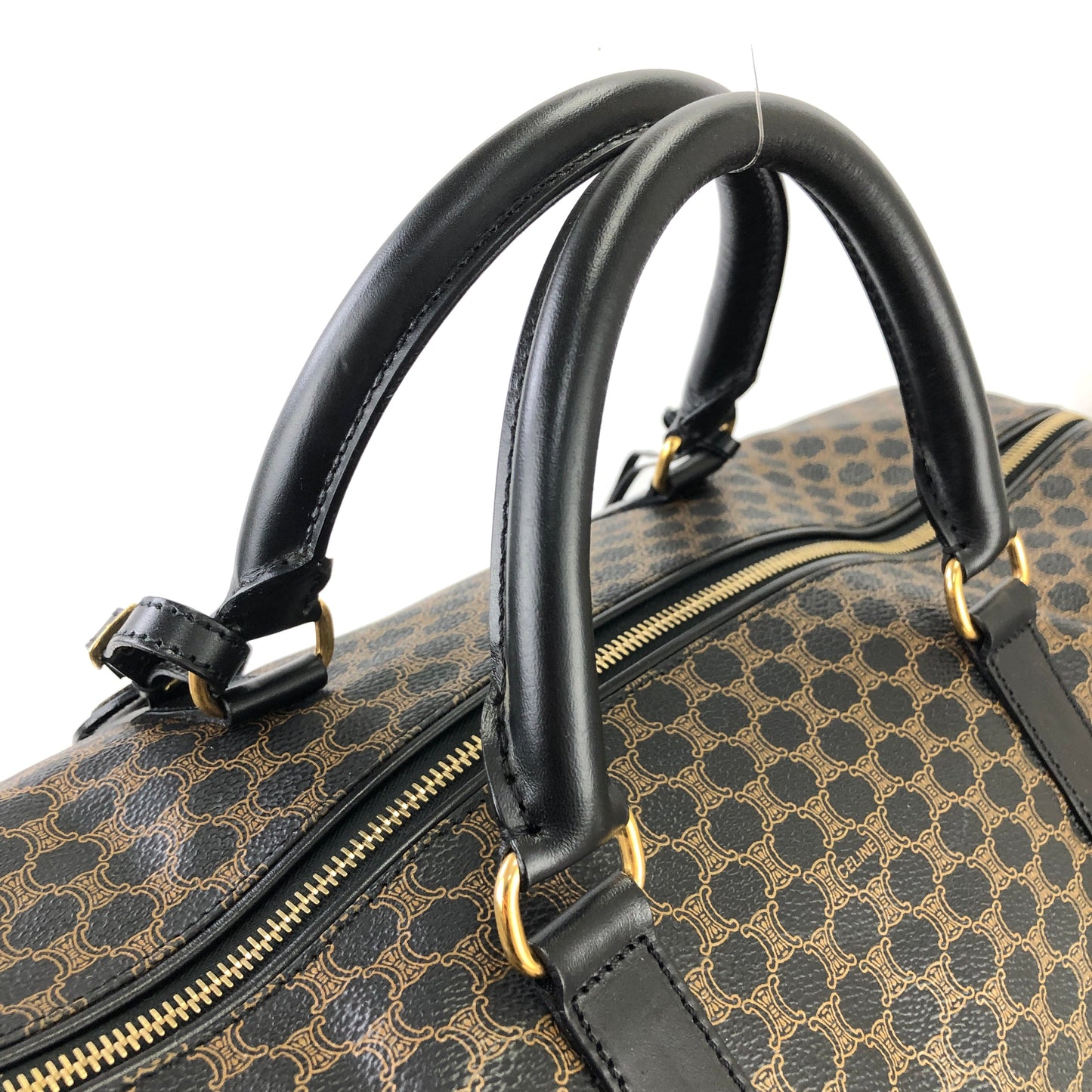 CELINE Macadam Blason Boston Travel Bag Black Vintage Old Celine mvwisn