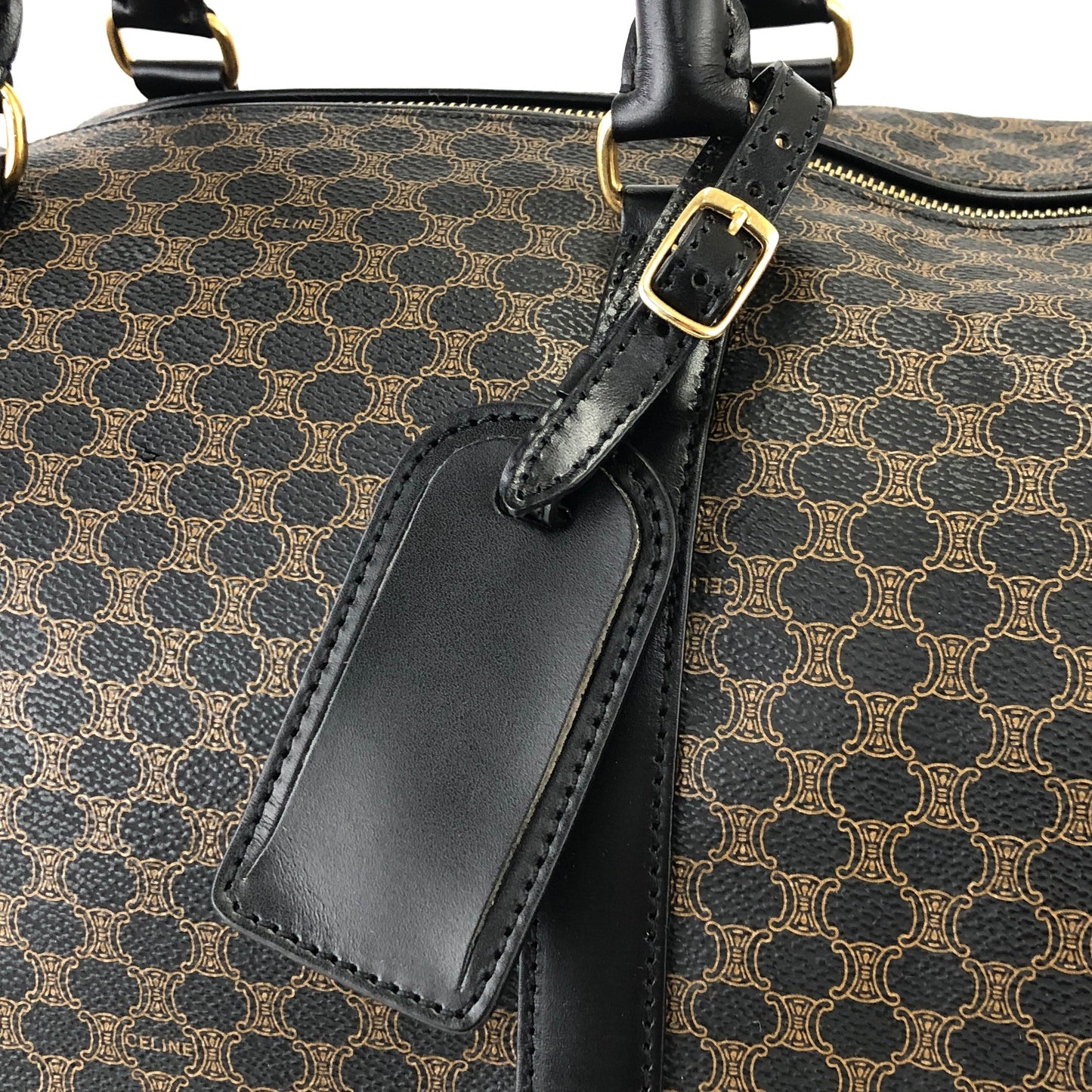 CELINE Macadam Blason Boston Travel Bag Black Vintage Old Celine mvwisn