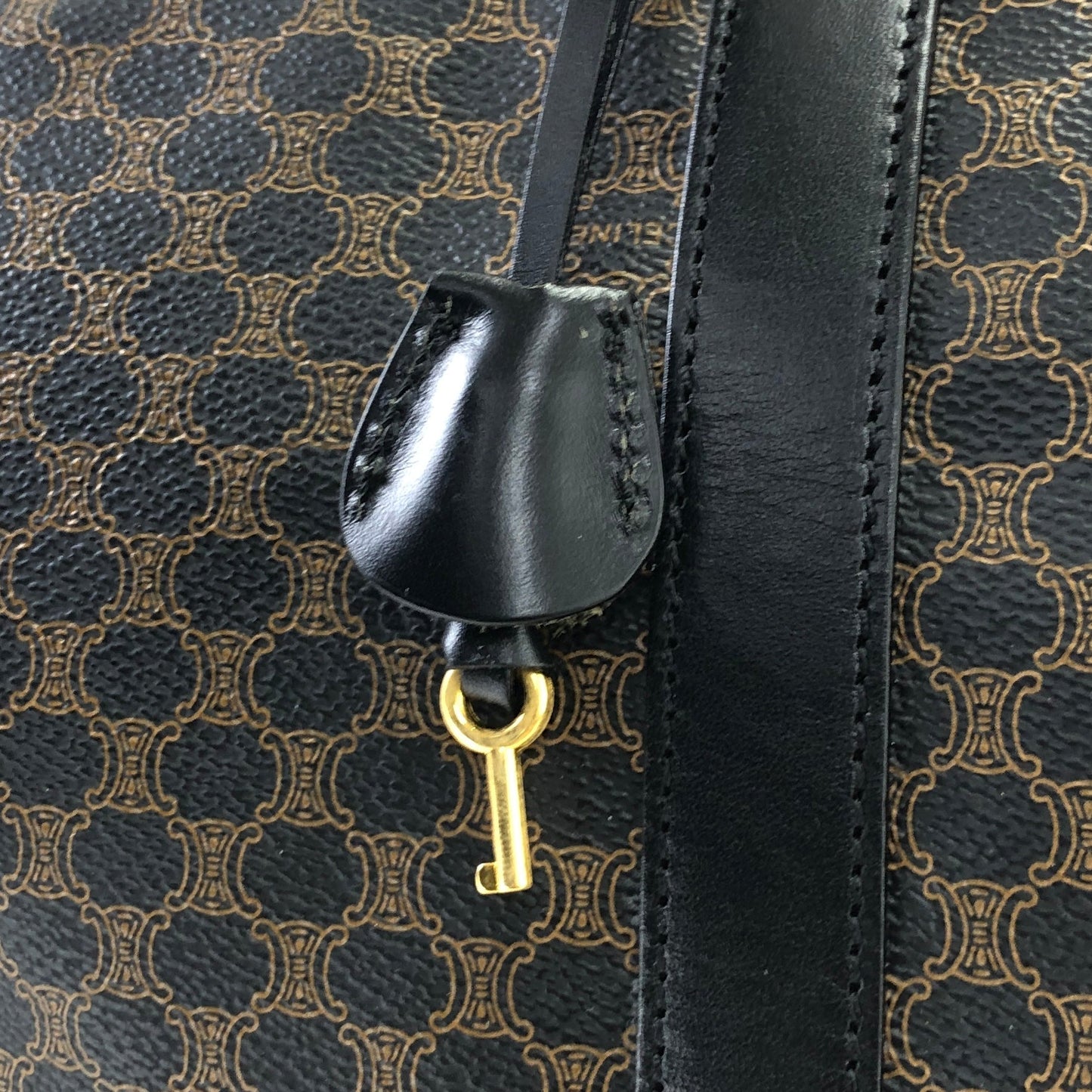 CELINE Macadam Blason Boston Travel Bag Black Vintage Old Celine mvwisn