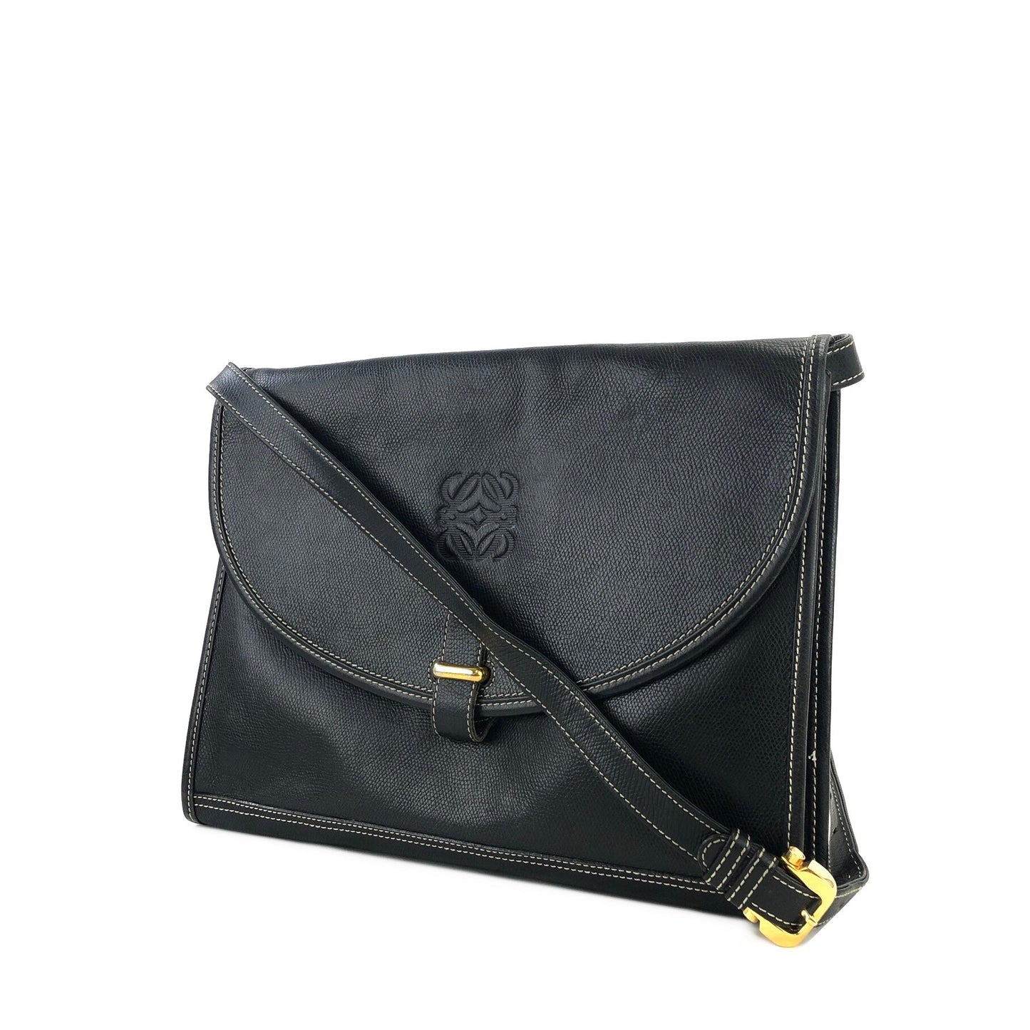 LOEWE Anagram Leather Shoulderbag Black Vintage Old h7hvg4