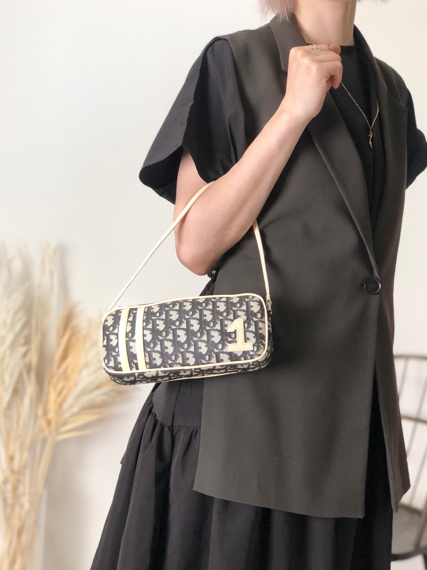 Christian Dior Trotter Small Handbag Black×White NO.1 Vintage 2mgtaw
