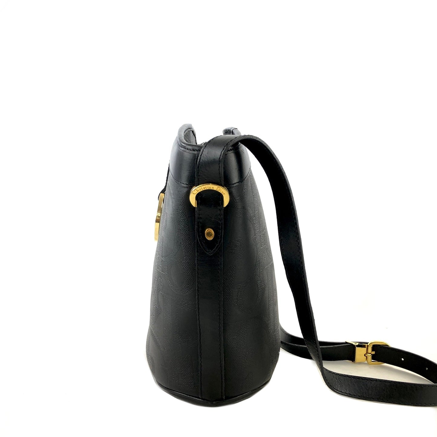 Christian Dior 標誌圖案水桶肩背包黑色復古舊款 y42cbj