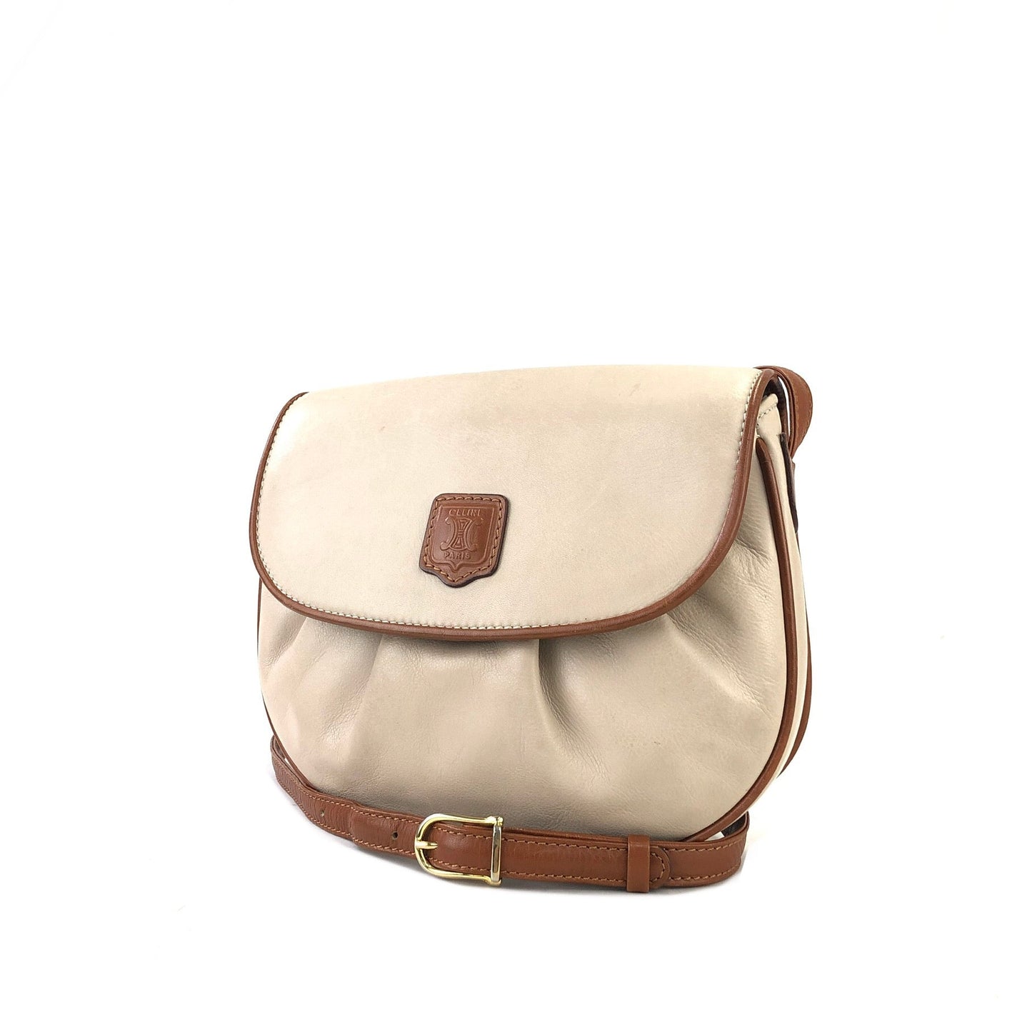 CELINE Blason Shirring Shoulder bag Ivory Vintage Old CELINE vatnr3