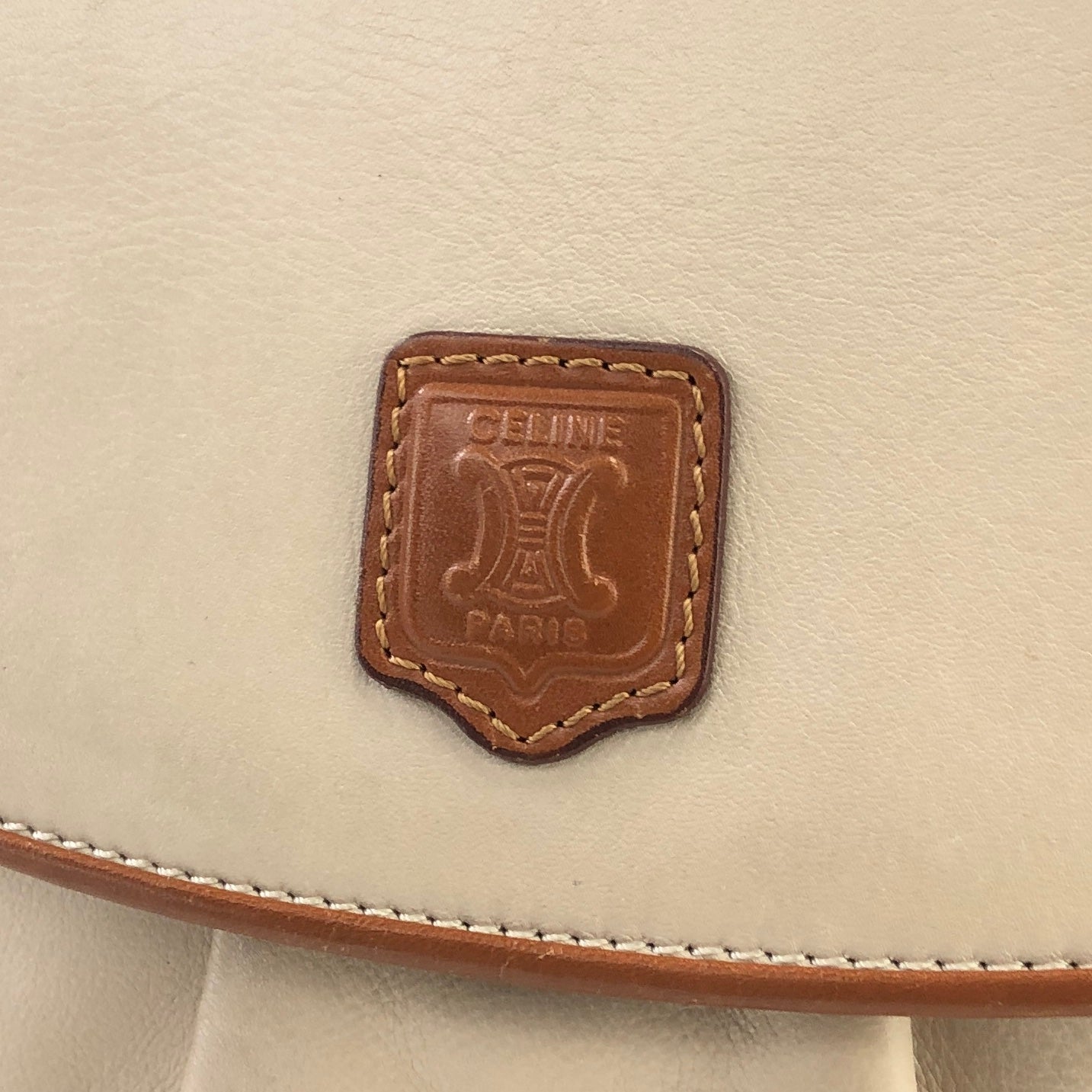 CELINE Blason Shirring Shoulder bag Ivory Vintage Old CELINE vatnr3