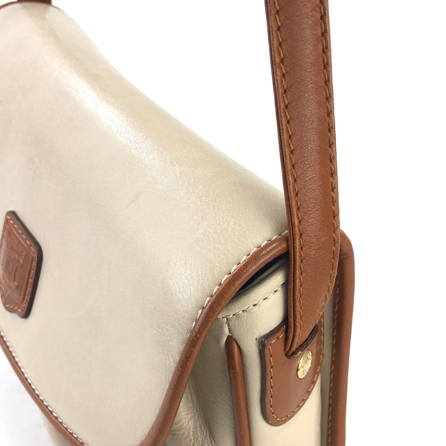 CELINE Blason Shirring Shoulder bag Ivory Vintage Old CELINE vatnr3