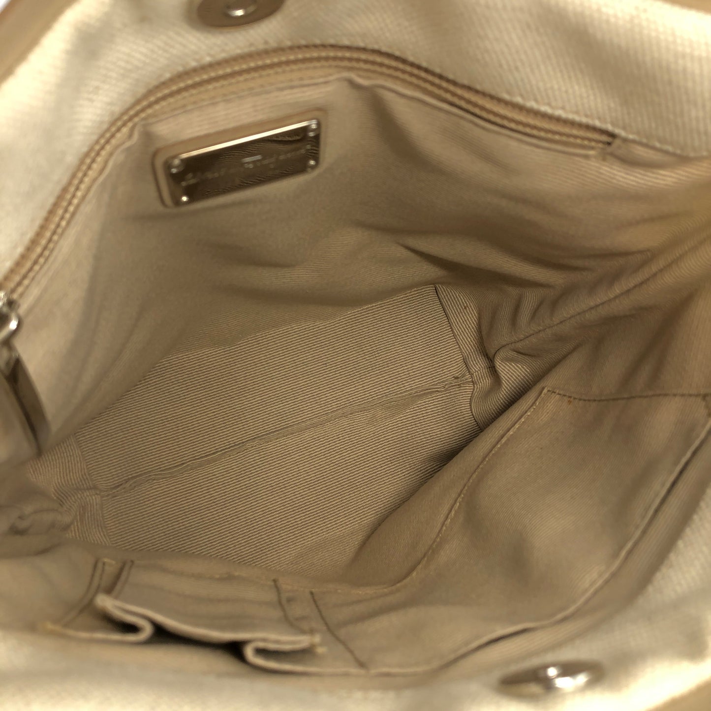 Salvatore Ferragamo Vala Ribbon Canvas Handbag Totebag Beige Vintage Old gcyi7z