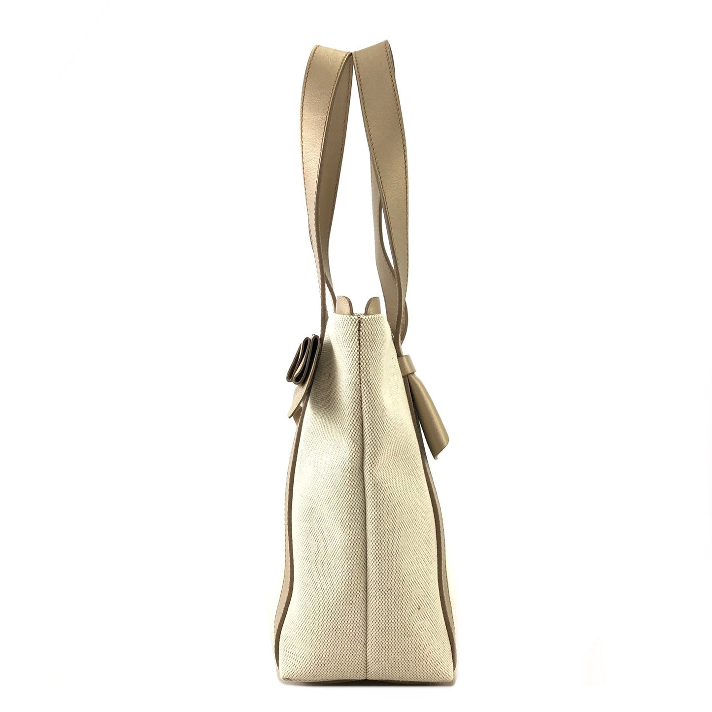 Salvatore Ferragamo Vala Ribbon Canvas Handbag Totebag Beige Vintage Old gcyi7z