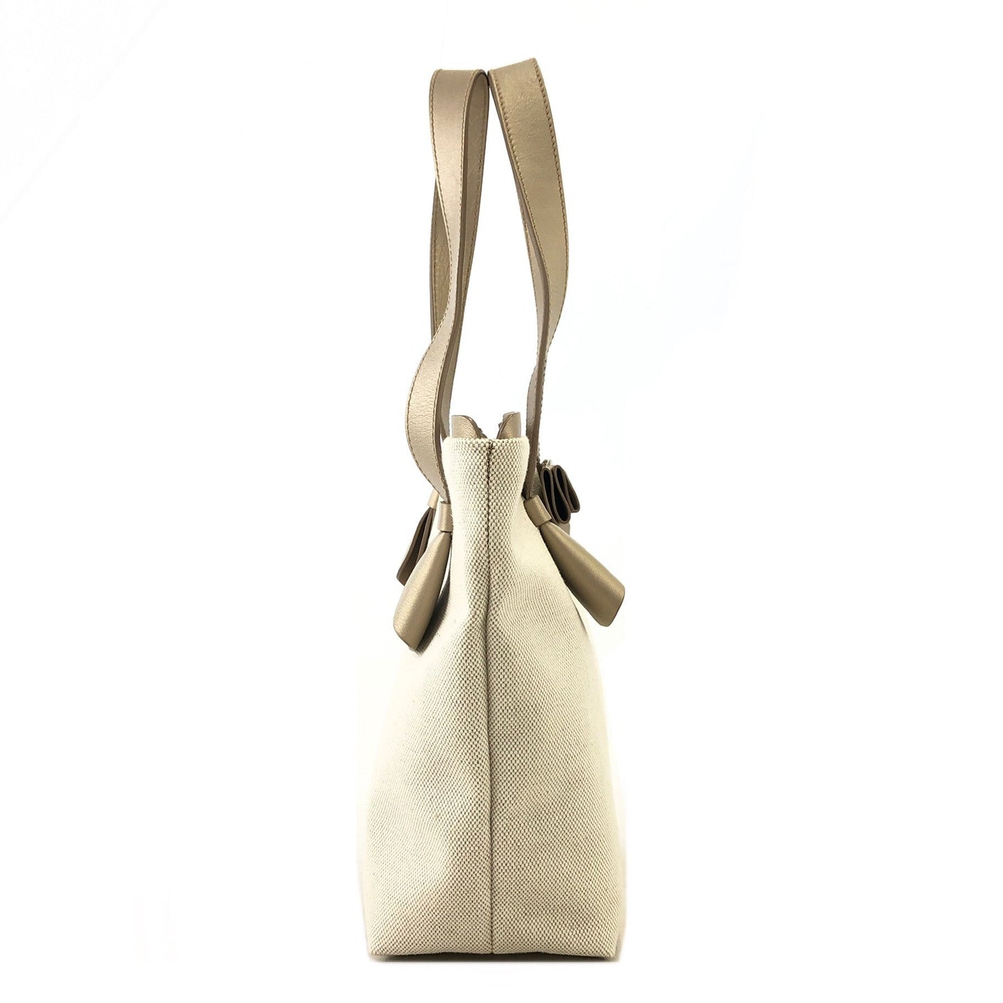 Salvatore Ferragamo Vala Ribbon Canvas Handbag Totebag Beige Vintage Old gcyi7z