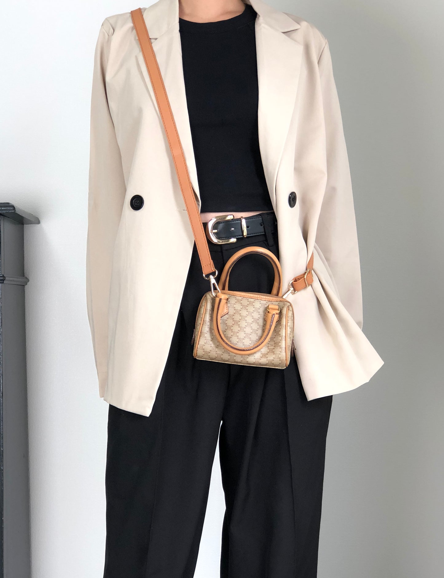 CELINE Macadam 兩用小號手提包單肩包米色復古 ecy7xt