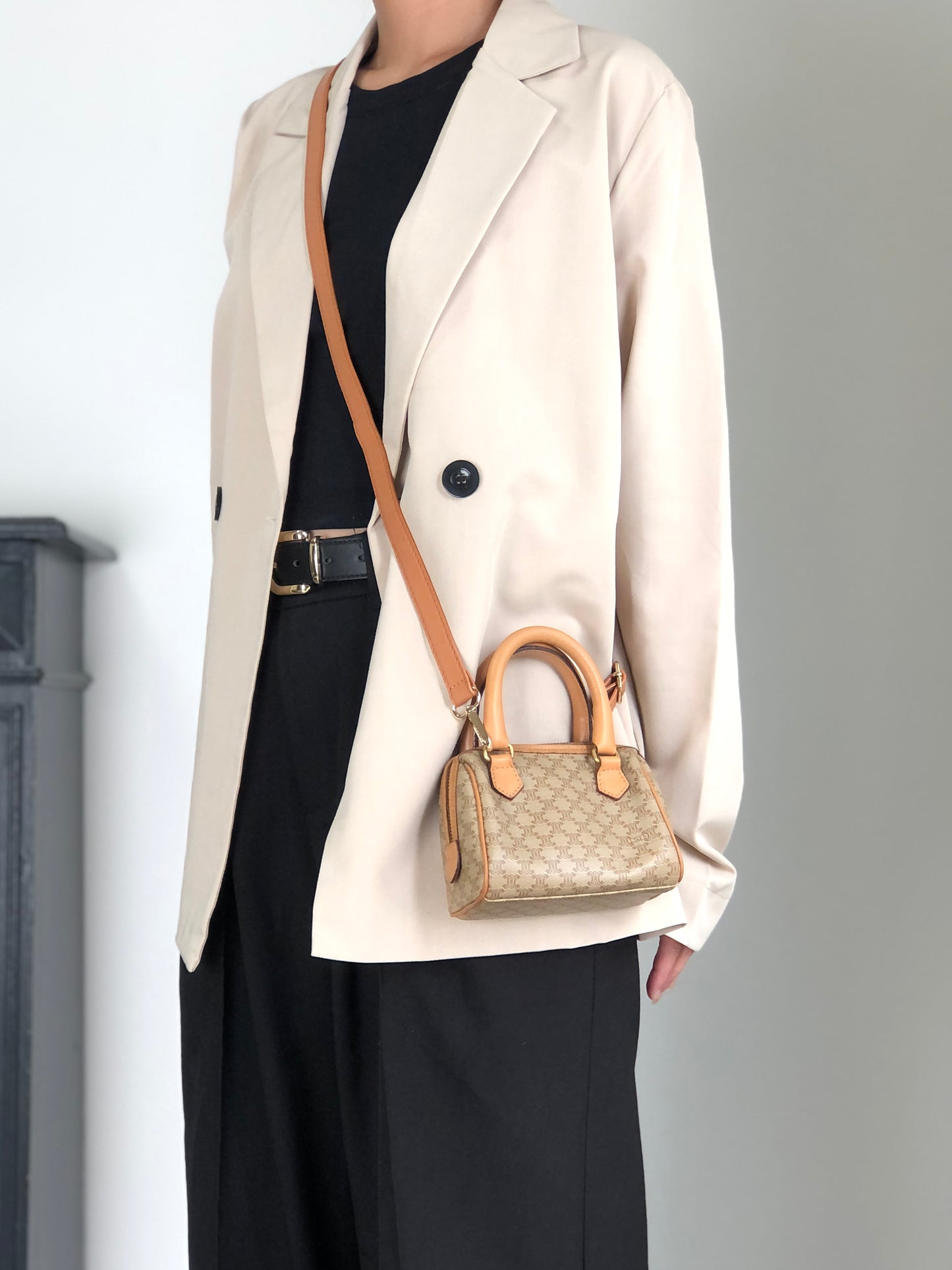 CELINE Macadam 兩用小號手提包單肩包米色復古 ecy7xt