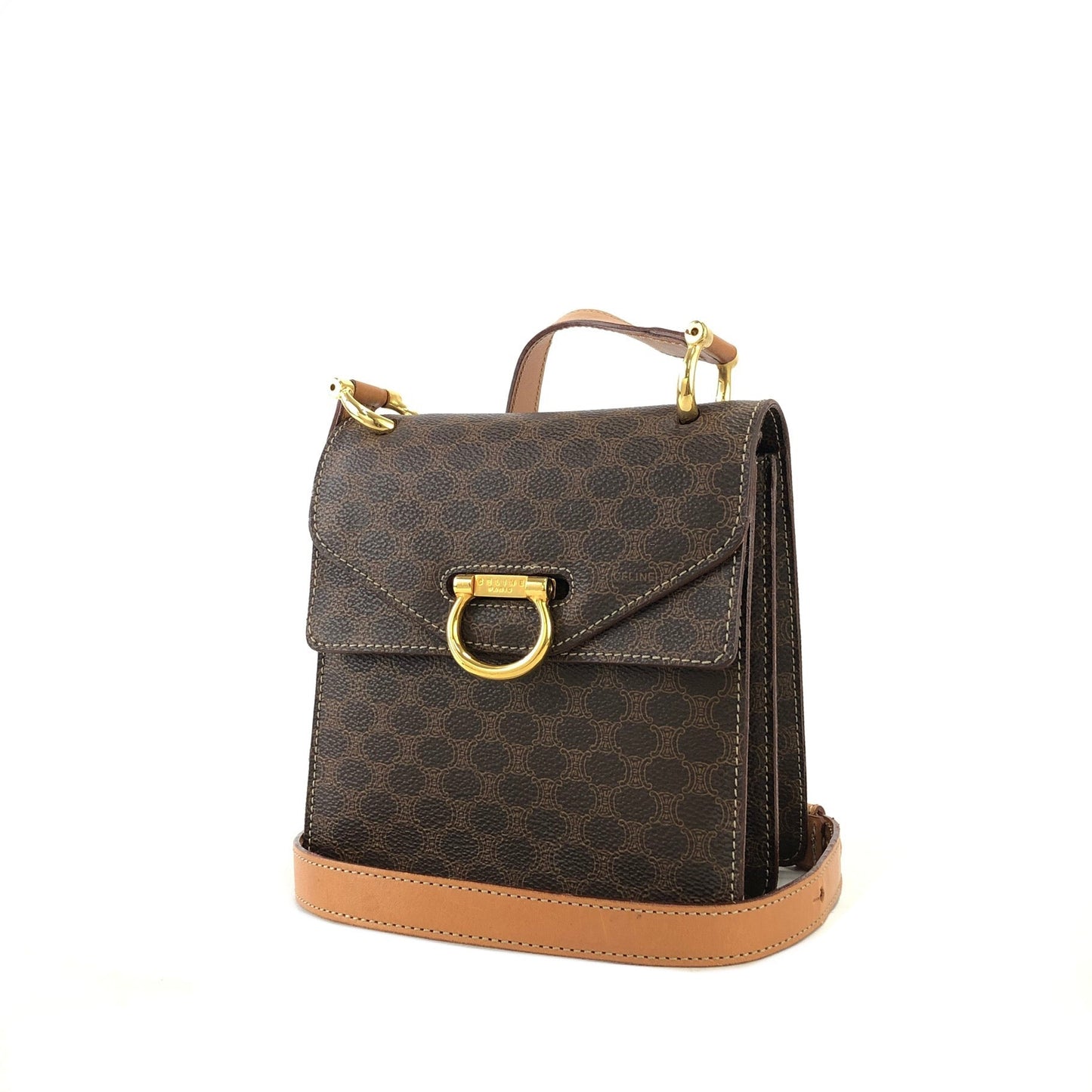 CELINE Macadam Gancini Double Flap Mini bag Shoulder bag Brown Vintage Old CELINE s5ygdx