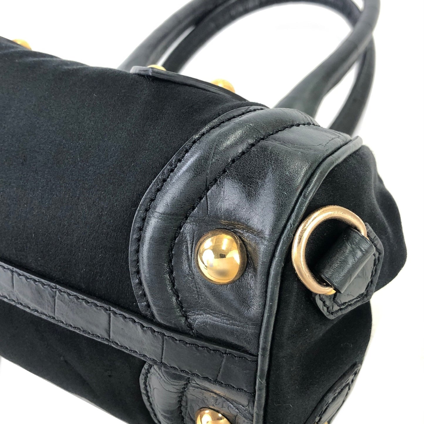 CELINE Triomphe Crocodile embossed Satin Clasp Handbag Black Vintage Old CELINE whwc45