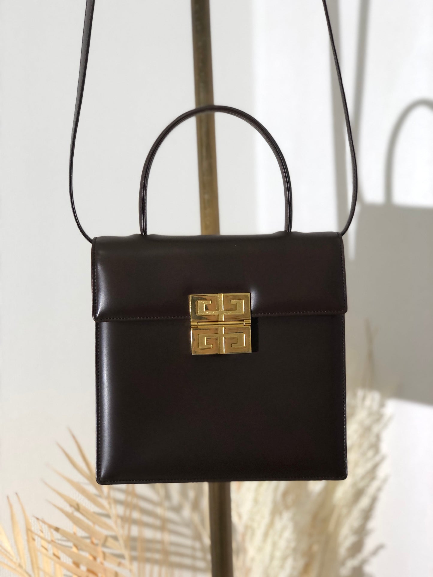 GIVENCHY 標誌手袋單肩包棕色復古舊 f6u5eu