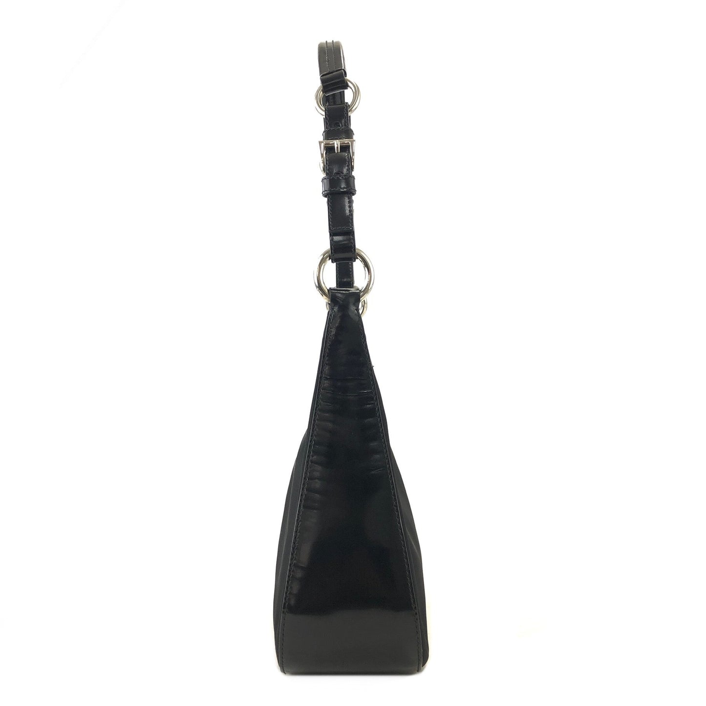 PRADA Triangle Logo Nylon Shoulder bag Hobo bag Black Vintage iazdpx