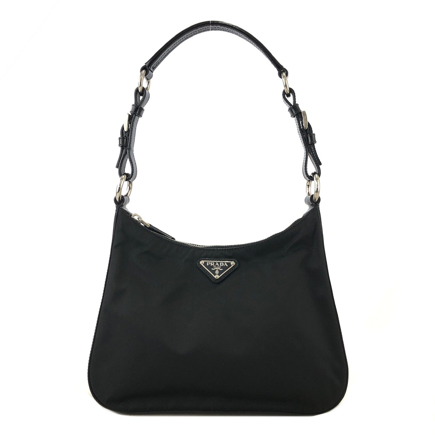 PRADA Triangle Logo Nylon Shoulder bag Hobo bag Black Vintage iazdpx