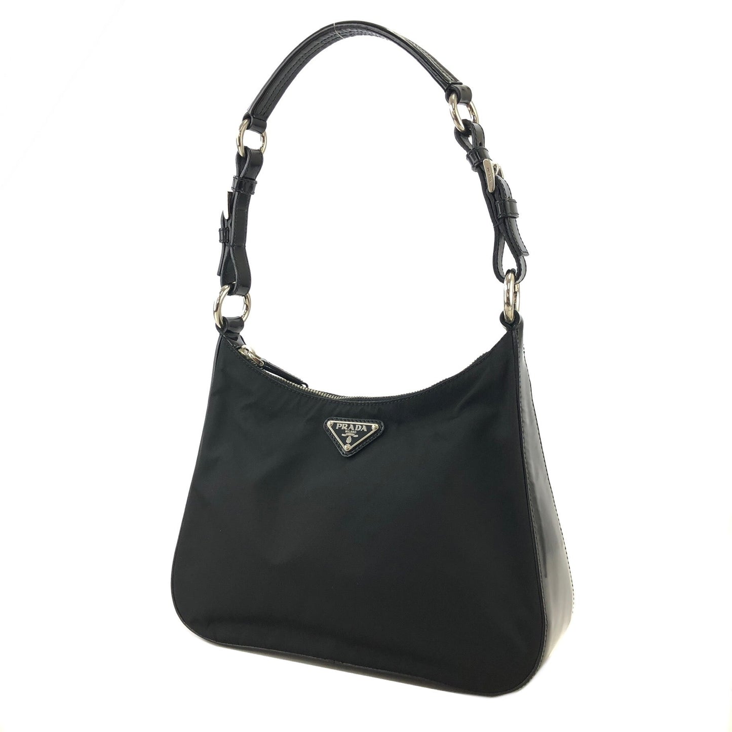 PRADA Triangle Logo Nylon Shoulder bag Hobo bag Black Vintage iazdpx