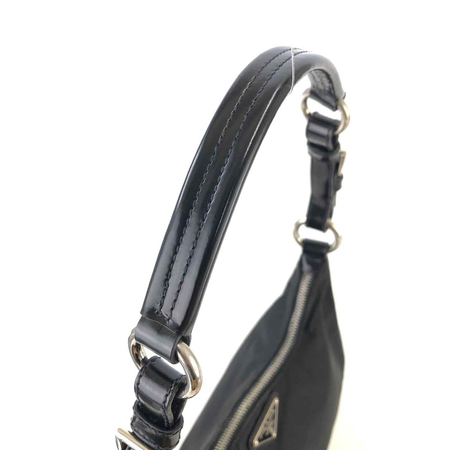 PRADA Triangle Logo Nylon Shoulder bag Hobo bag Black Vintage iazdpx