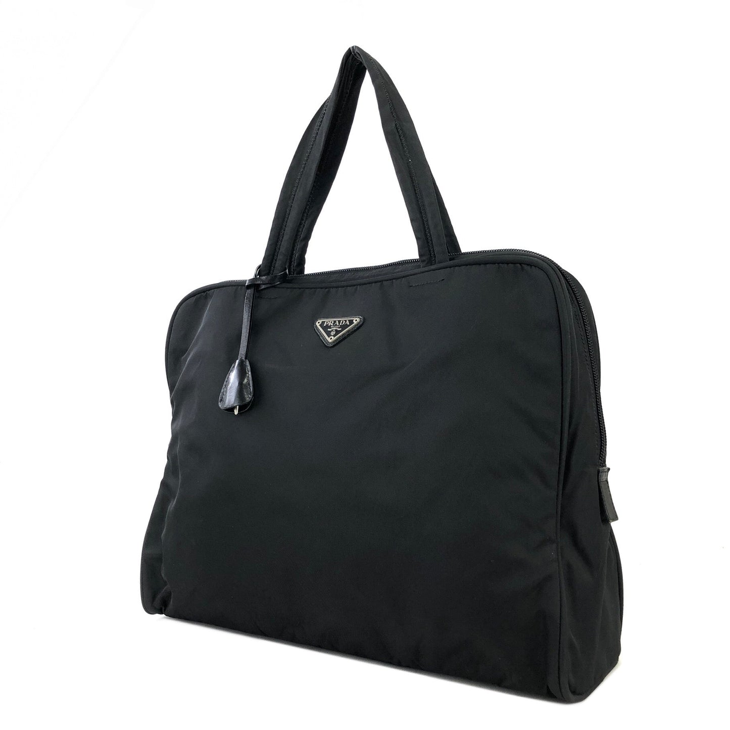 PRADA Triangle logo Nylon Tote bag Black Vintage asuuk8