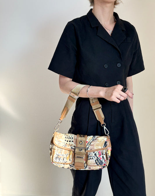 PRADA Front Buckle Shoulder bag White×Brown Vintage z5zzj2