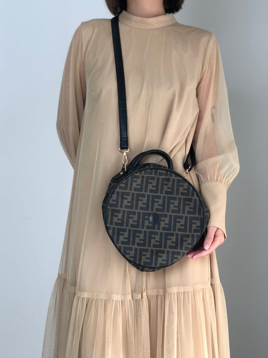 FENDI Zucca Two-way Handbag Shoulder bag Black Vintage 77gy33
