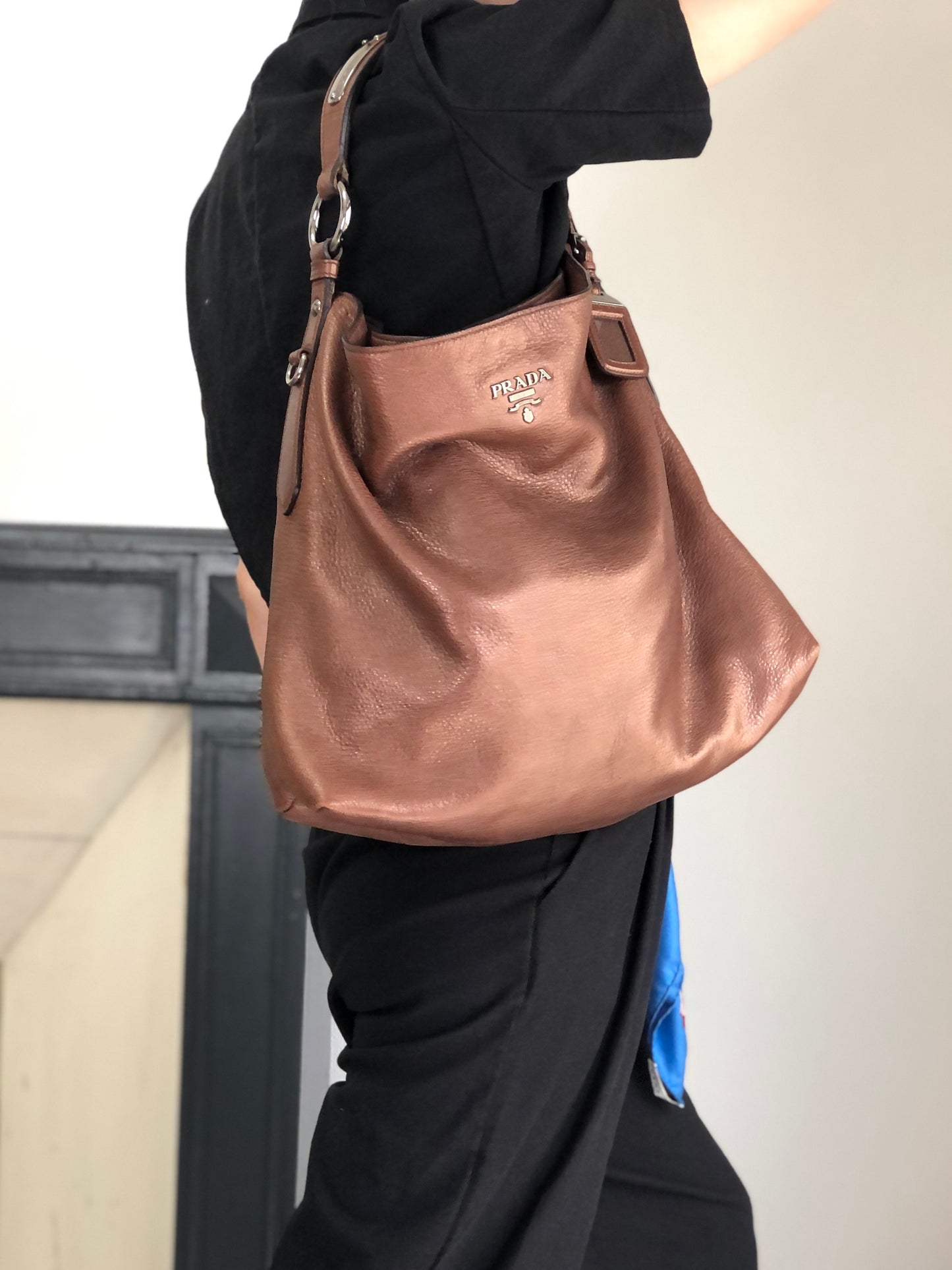 PRADA Logo Shoulder bag Hobobag Brown Vintage ufndas