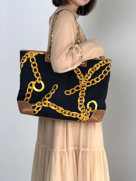 CELINE Blason Chain Shoulder bag Totebag Black Vintage vskgie