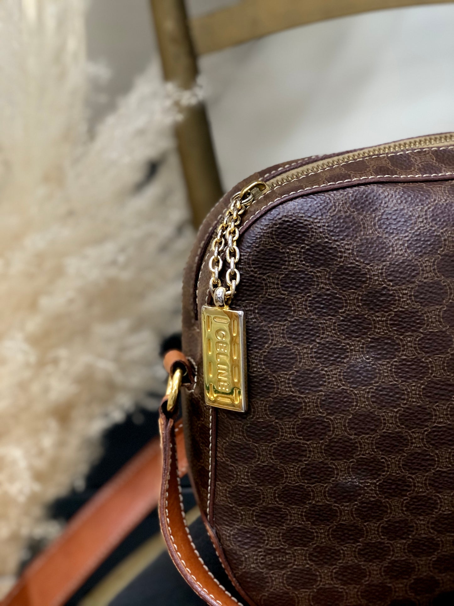 CELINE Macadam Blason Crossbody Shoulder bag Brown Vintage Old Celine rax2y3
