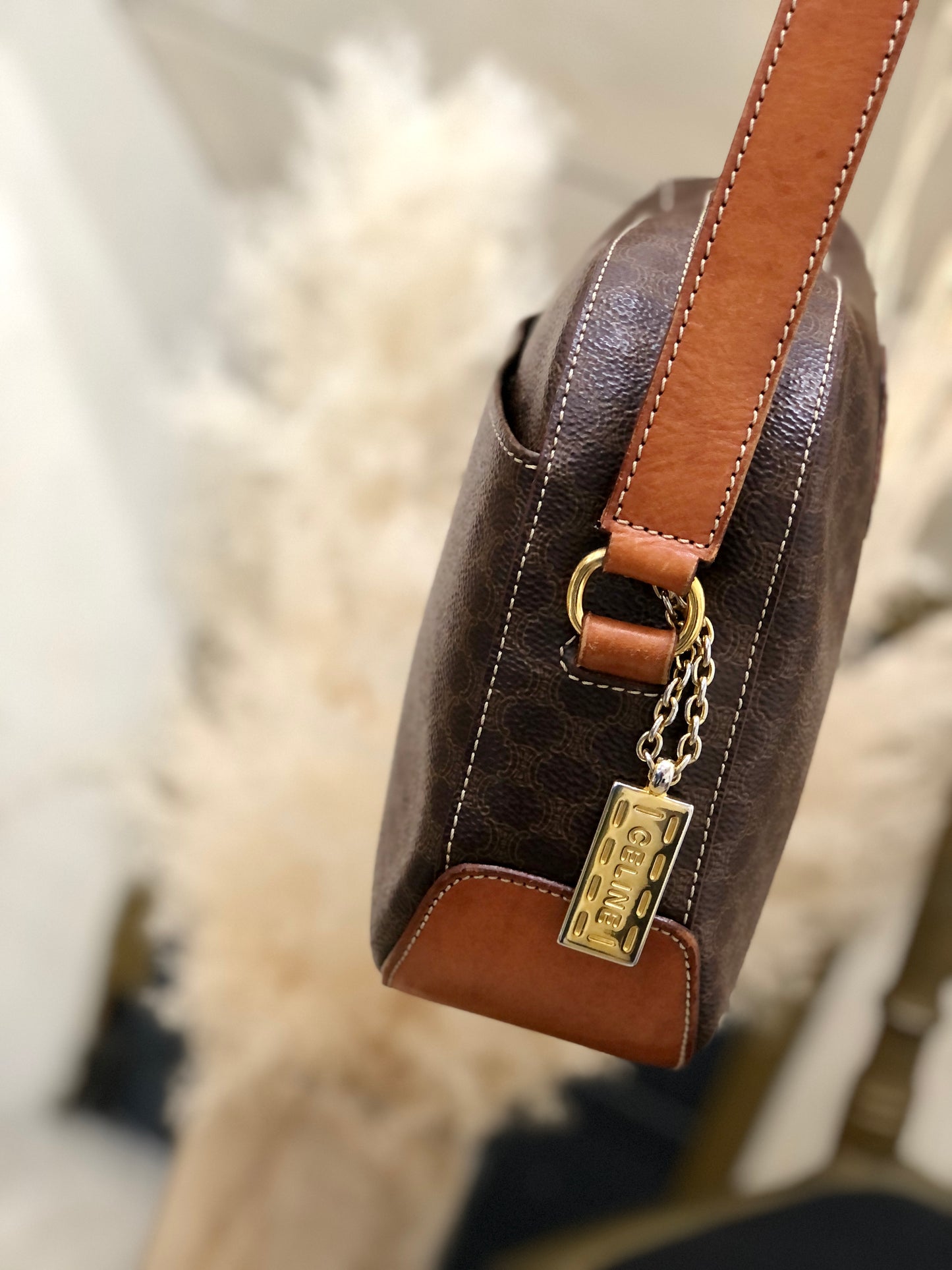 CELINE Macadam Blason Crossbody Shoulder bag Brown Vintage Old Celine rax2y3