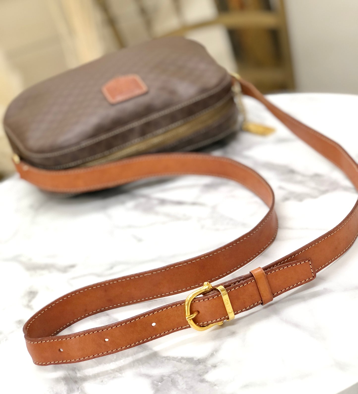 CELINE Macadam Blason Crossbody Shoulder bag Brown Vintage Old Celine rax2y3
