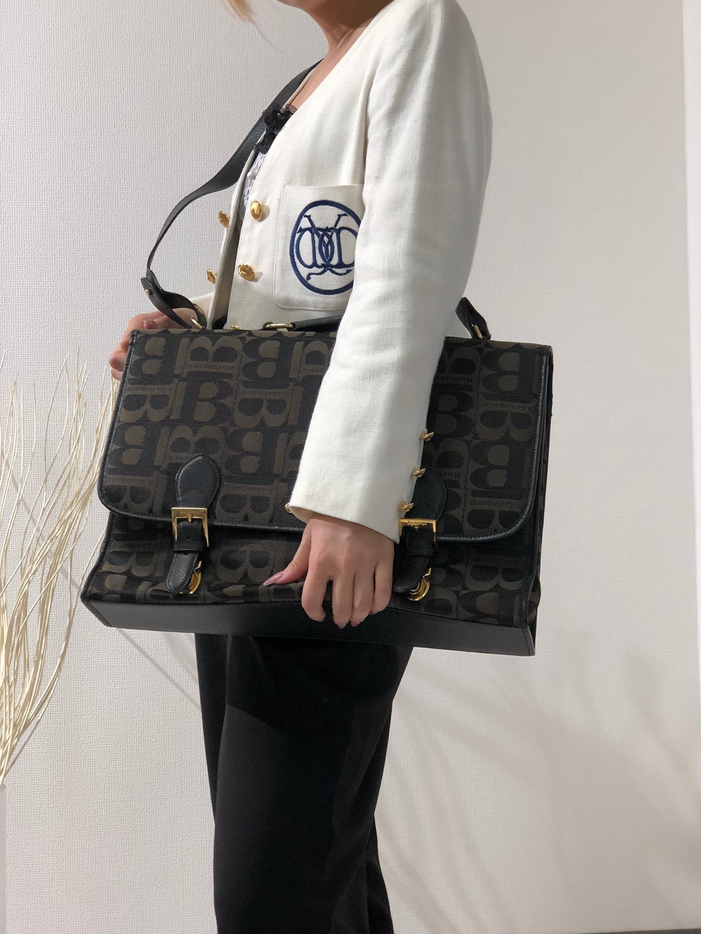 Burberry's Blogo 提花兩用挎包肩背包黑色復古舊款 a88ihp