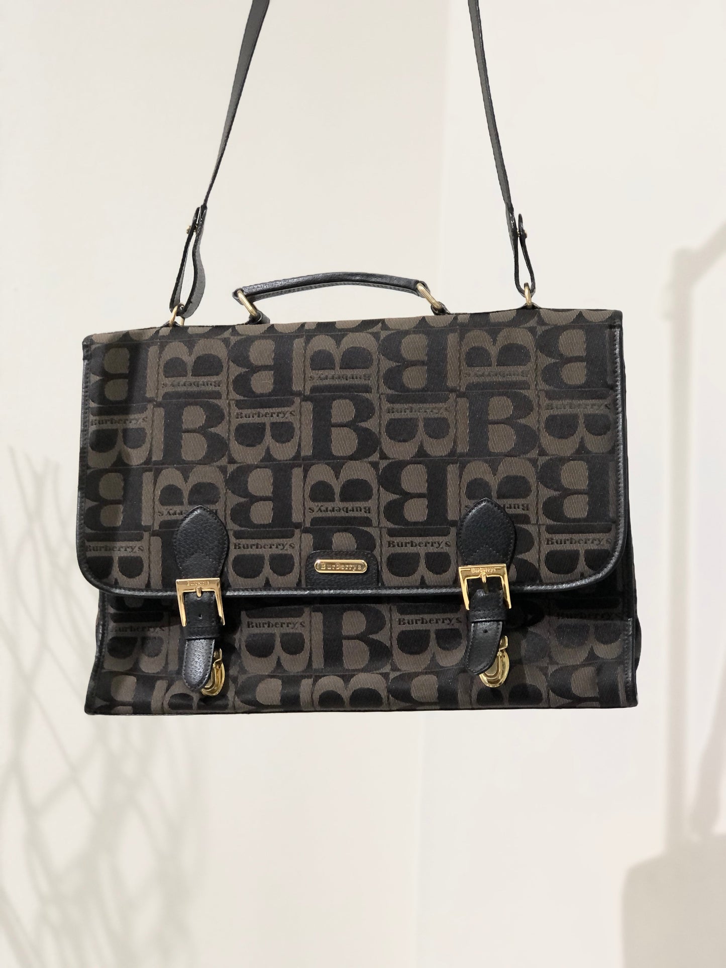Burberry's Blogo 提花兩用挎包肩背包黑色復古舊款 a88ihp