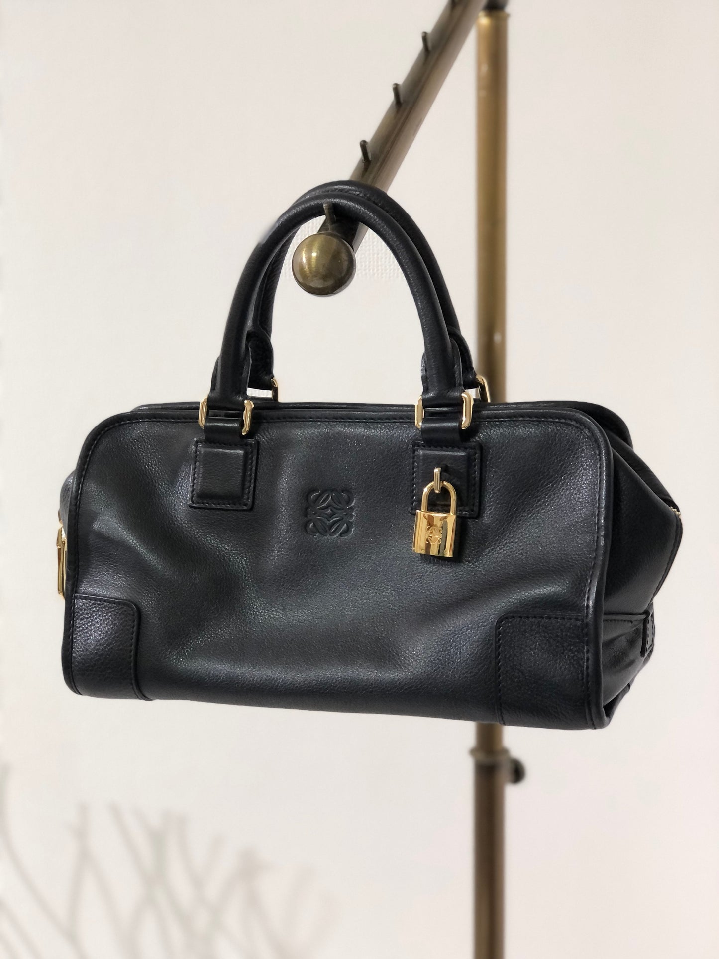 LOEWE Amazona 28 Anagram Leather Bostonbag Handbag Black Vintage f3cwxt