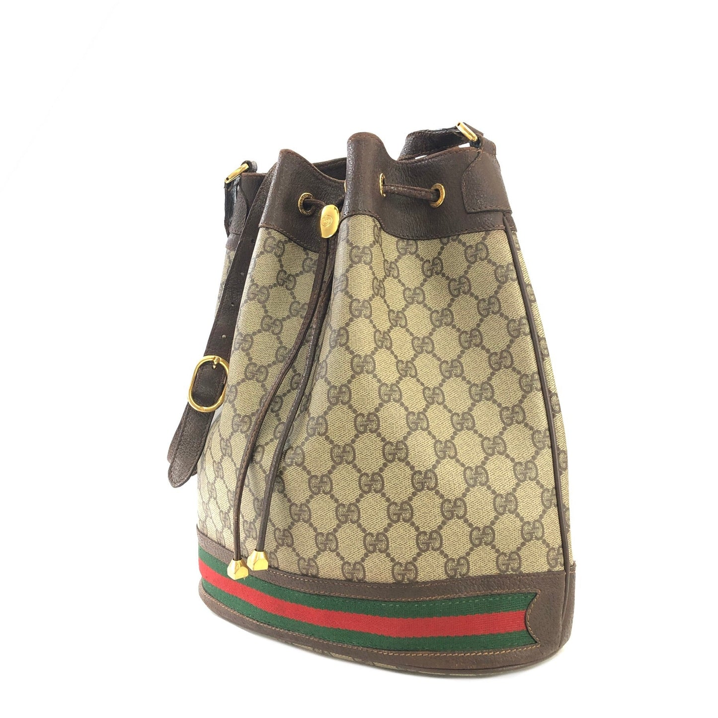 GUCCI Sherry line Drawstring Shoulder bag Brown Vintage Old Gucci cu5hat