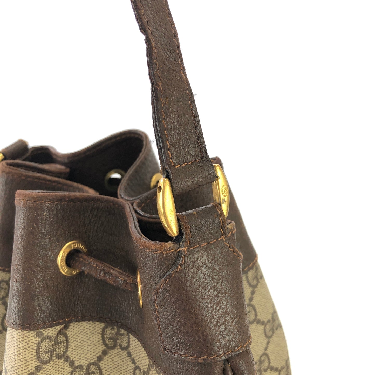 GUCCI Sherry line Drawstring Shoulder bag Brown Vintage Old Gucci cu5hat