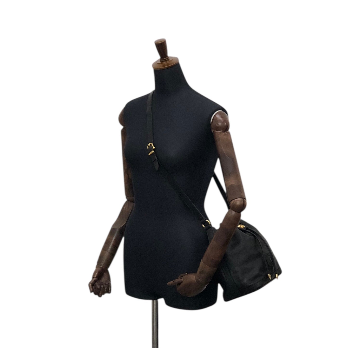 CELINE Blason Gancini Drawstring Shoulder bag Black Vintage 3zj4mf