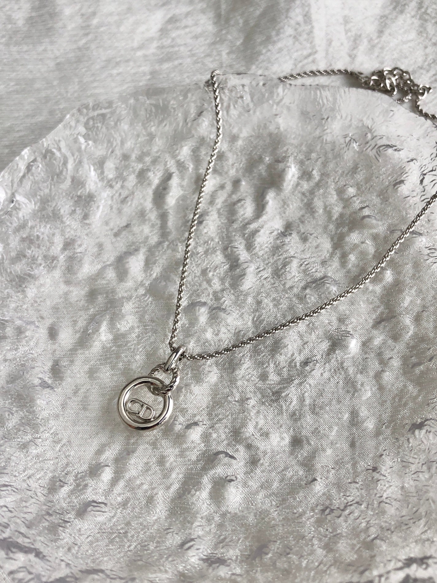 Christian Dior CD Logo Motif Necklace Silver Vintage 2ar88r