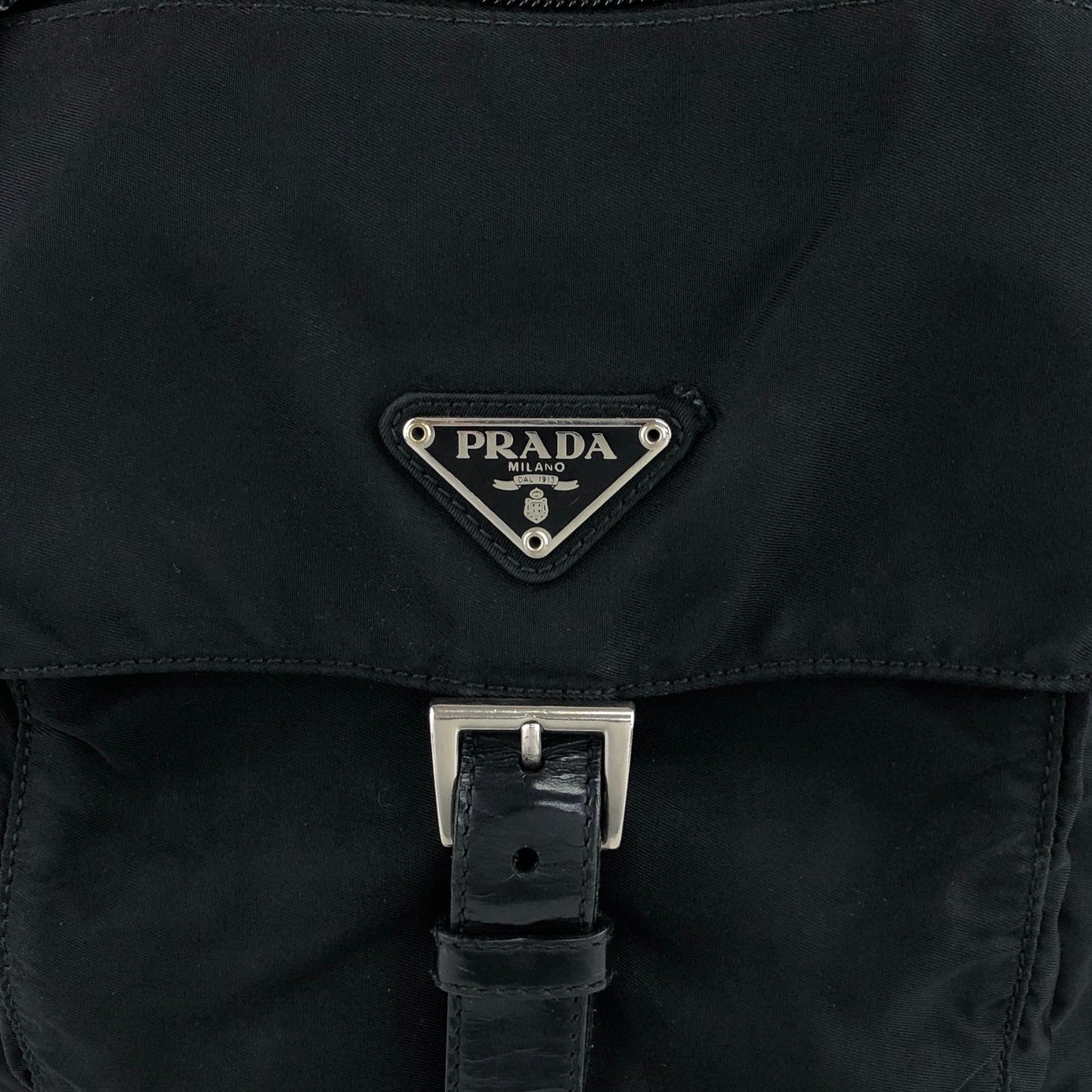PRADA Triangle Logo Front Buckle Shoulder bag Black Vintage sx8cnr